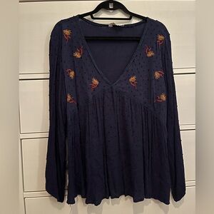 amaryllis blue embroidered blouse